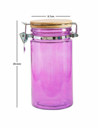 Goodhomes Color Glass Storage Jar with Wooden Clip Lid (Set of 2pcs)