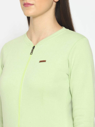 Hapuka Hapuka Women Light Green Fleece Front Zip Sweat Shirt Hapuka Sweaters & Sweatshirts
