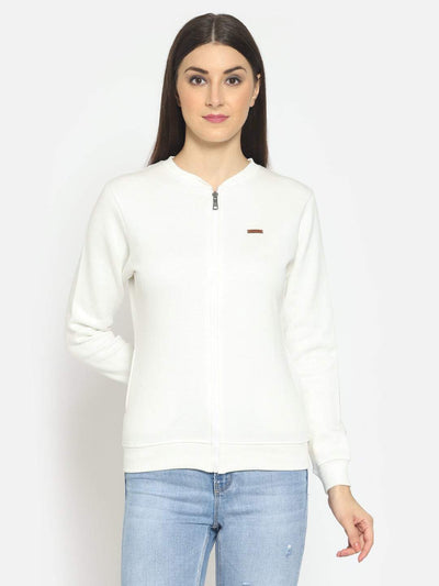 Hapuka Hapuka Women White Fleece Front Zip Sweat Shirt Hapuka Sweaters & Sweatshirts