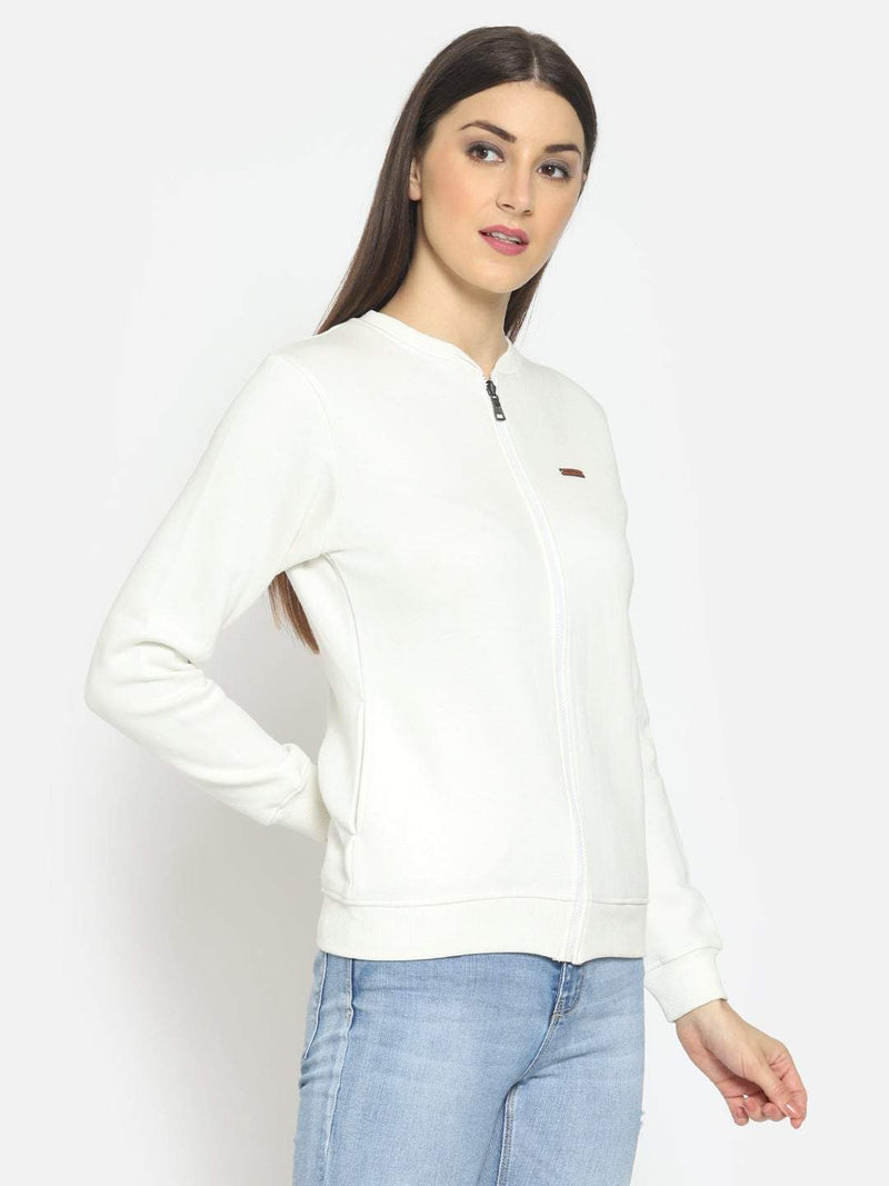 Hapuka Hapuka Women White Fleece Front Zip Sweat Shirt Hapuka Sweaters & Sweatshirts