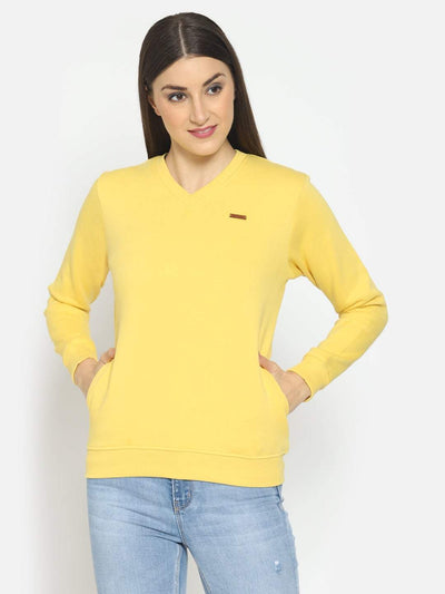 Hapuka Hapuka Women Yellow Fleece V Neck Sweat Shirt Hapuka Sweaters & Sweatshirts