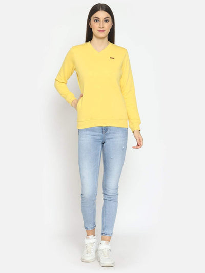 Hapuka Hapuka Women Yellow Fleece V Neck Sweat Shirt Hapuka Sweaters & Sweatshirts