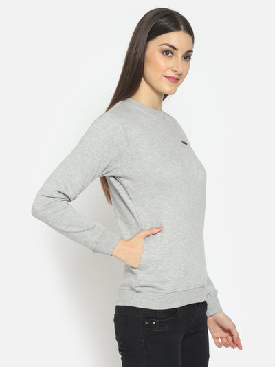 Hapuka Hapuka Women's  Solid Grey Fleece Round Neck Sweat Shirt Hapuka Sweaters & Sweatshirts