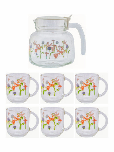 Luminarc Glass Rozana Coffee Set (Set of 6pcs Mug & 1pc Tea Pot)