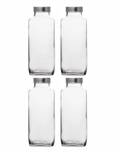 Goodhomes Glass Water Square Bottle with Lid (Set of 4 pcs)