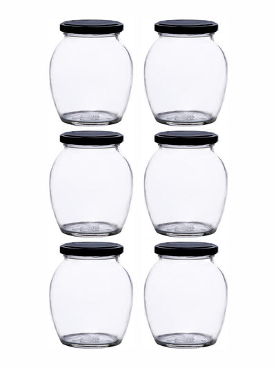 Goodhomes Glass Storage Small Jar with Black Lid(Set of 6 Pcs.)