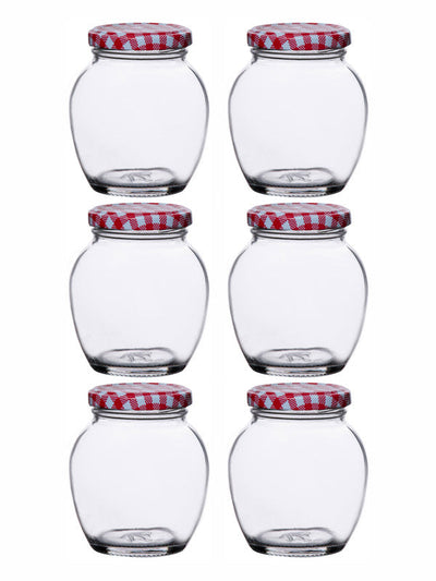 Goodhomes Glass Storage Big Jar with Red Checkered Lid(Set of 6 Pcs.)