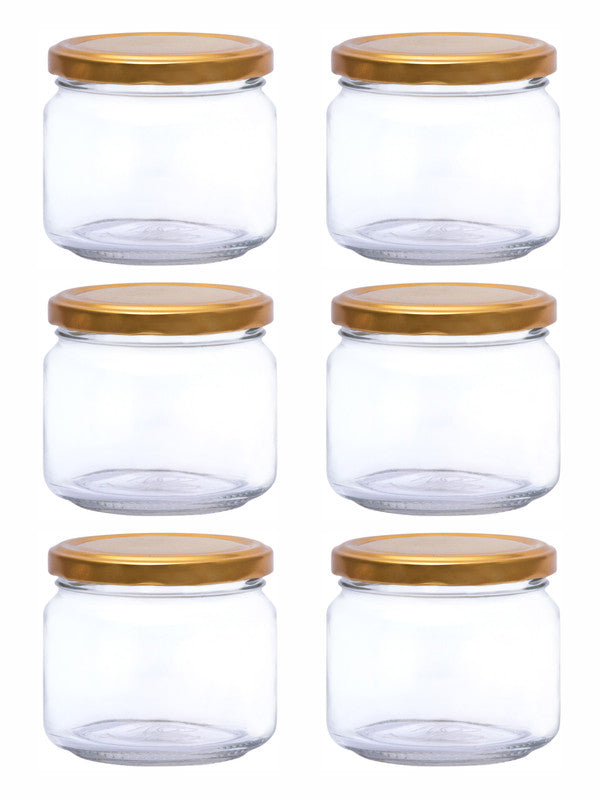 Goodhomes Glass Storage Jar with Gold Color Lid(Set of 6 Pcs.)