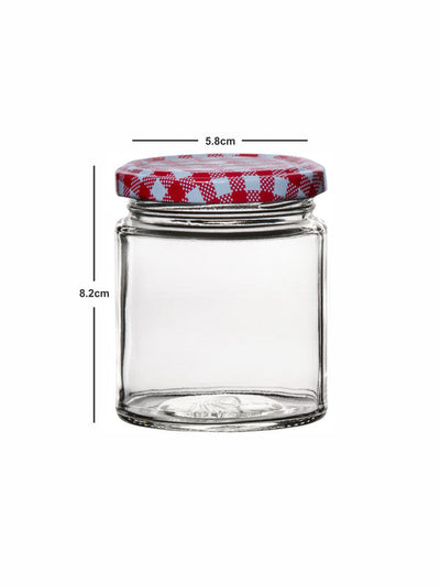 Goodhomes Glass Storage Jar with Red checkered Lid(Set of 6 Pcs.)