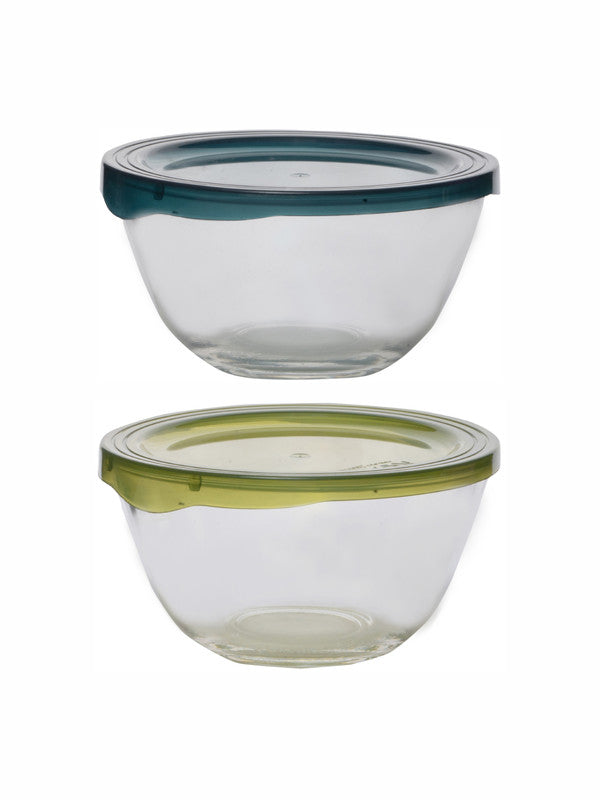 Roxx Glass Cuba Mixing Bowl with Color Lid (Set of 4pcs)