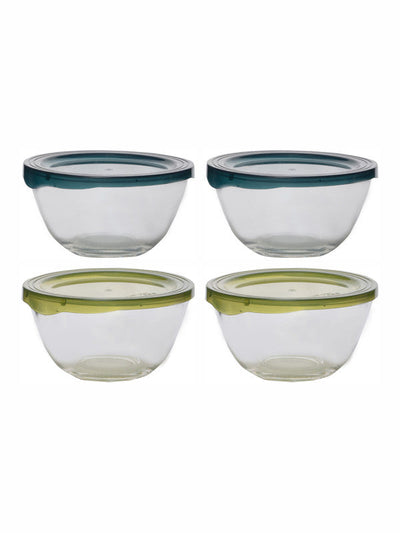 Roxx Glass Cuba Mixing Bowl with Color Lid (Set of 4pcs)