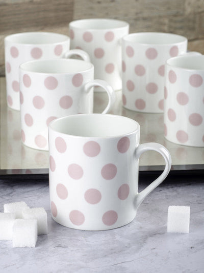 Bone China Tea Cups/Coffee Mugs with Polka Dot Design (Set of 6 mugs)