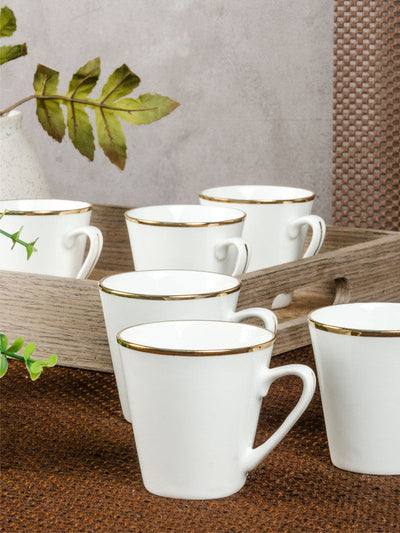 Bone China Tea Cups/Coffee Mugs with Real Gold Line (Set of 6 mugs)