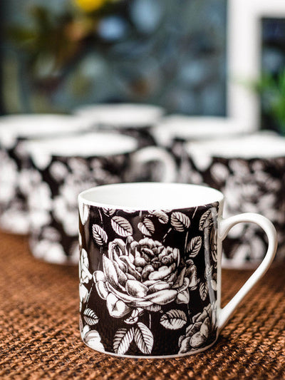 Bone China Tea Cups/Coffee Mugs with Floral Design (Set of 6 mugs)
