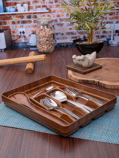 Wooden finish 5 Compartment Cutlery Tray SS-10105