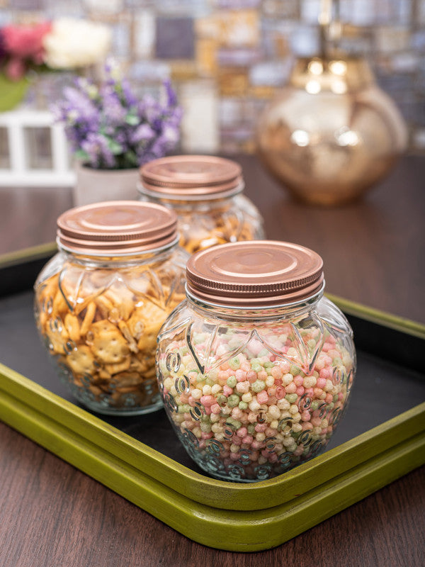 Glass Jar Set with Rose Gold Colour Lid (Set of 3pcs)
