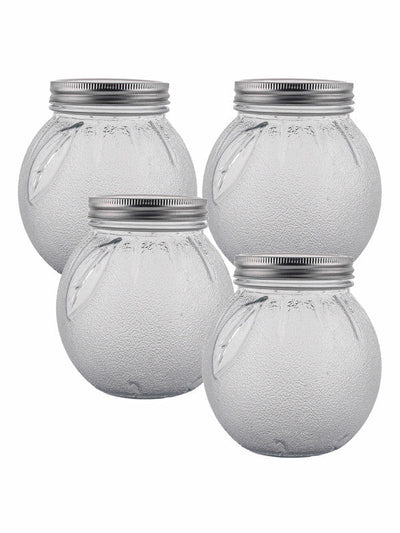 Glass Jar Set with Silver Colour Lid (Set of 4pcs)