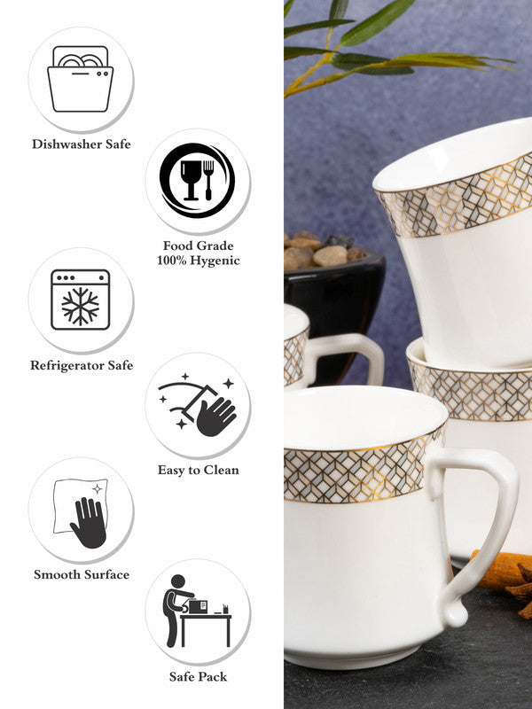 White Gold Porcelain Coffee Mug with Gold Print (Set of 6pcs)