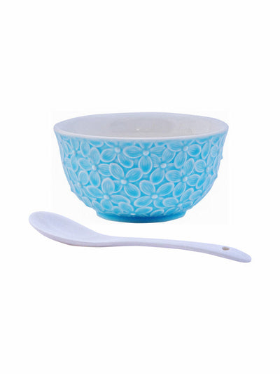 White Gold Porcelaine Color Bowl with Spoon (Set of 6pcs Bowl & 6pcs Spoon)