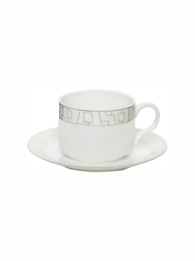 White Gold Porcelain Coffee/tea Cup Saucer with Gold Print (Set of 6pcs Cup & 6pcs Saucer)