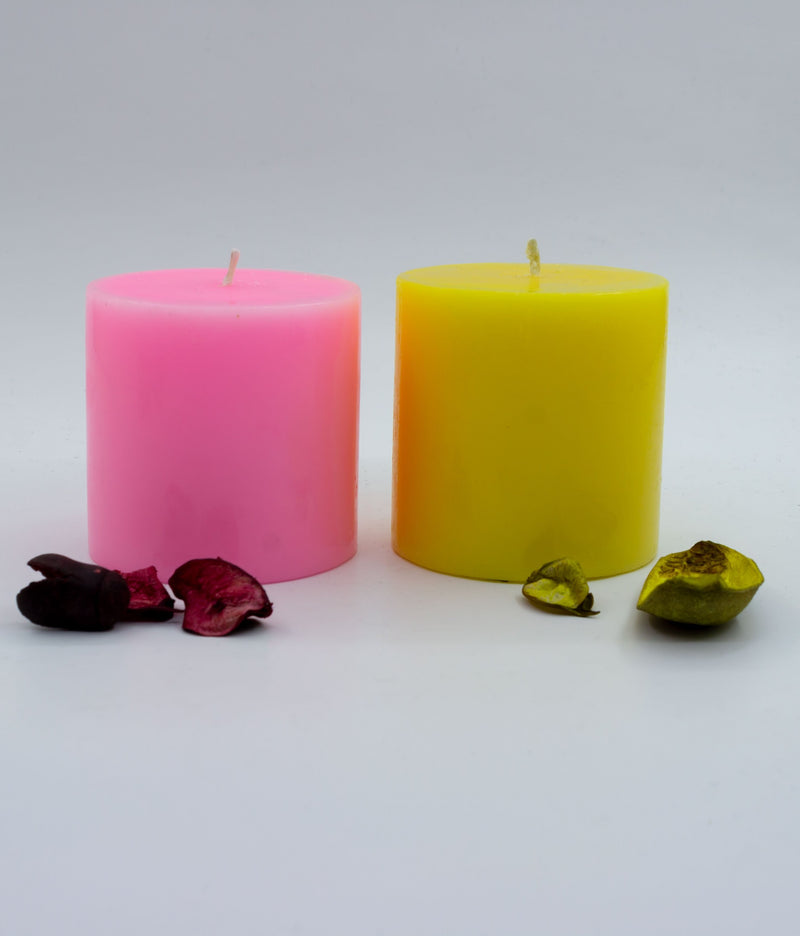 American-Elm American-Elm Combo Pack of 2 Scented Rose & Lemon Aroma Candles (2.5x2.5 Inch) Hapuka Aroma Pillar Candles