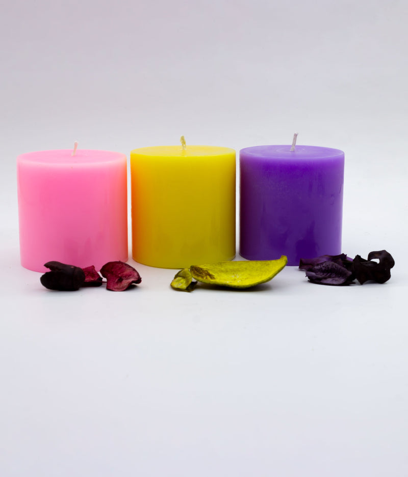 American-Elm American-Elm Combo Pack of 3 Scented Rose Sandal wood & Levender Aroma Candles ( 2.5x2.5 Inch) Hapuka Aroma Pillar Candles