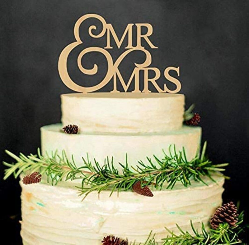 Whittlewud Pack of 10 Mr. and Mrs. Cake Toppers, Wooden Wedding Cake Topper Party Cake Decoration (Mr and mrs cake topper)