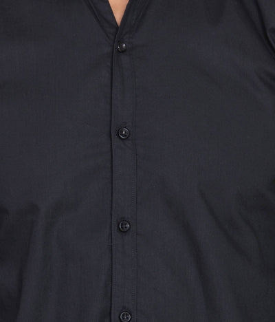 American-Elm Black Cotton Chinese Collar Casual Shirt For Men