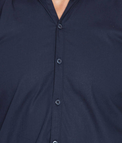 American-Elm Men's Navy Blue Cotton Chinese Collar Slim Fit Shirt