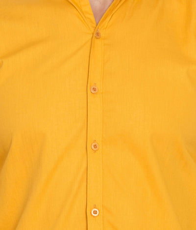 American-Elm Men's Yellow Cotton Band collar Casual Shirt