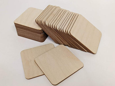 AmericanElm Set of 100 Wooden Square with Rounded Corners Unfinished  Plain Coasters for DiningTable