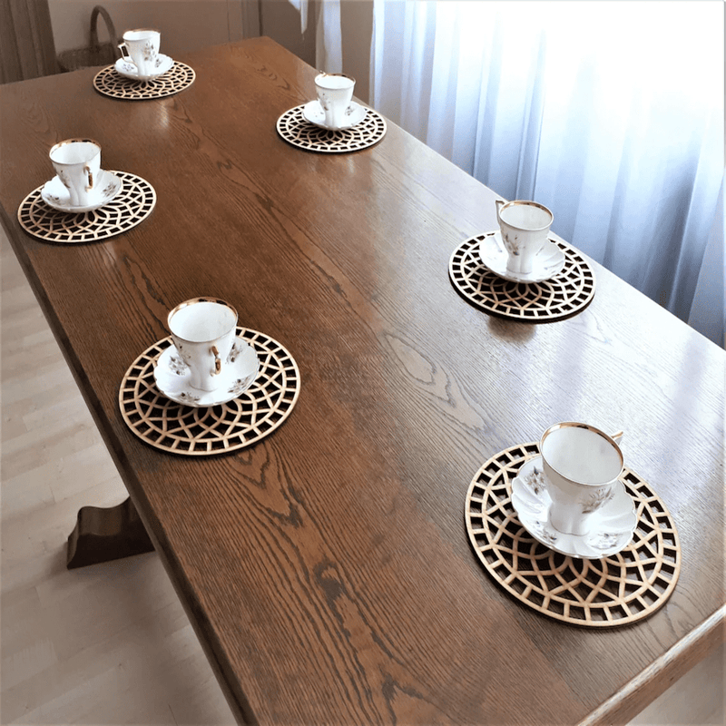 AmericanElm Set of 6 Wooden Circle shape Coaster For Office Table, Kitchen decoration, Dinning Table