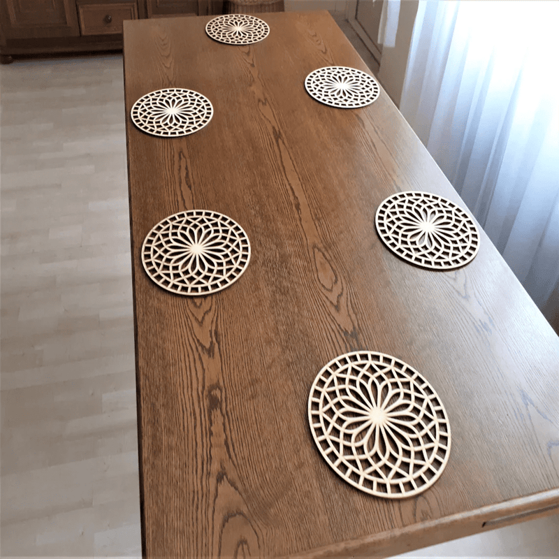 AmericanElm Set of 6 Wooden Circle shape Coaster For Office Table, Kitchen decoration, Dinning Table