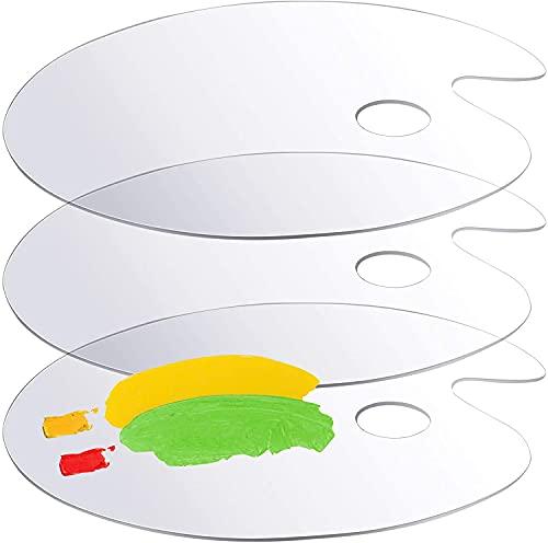 Whittlewud 3PCS Clear Acrylic Artist Paint Palette, Clear Oval Paint Palette for Adults Kids, Easy to Clean & Comfortable to Hold, Non-Stic