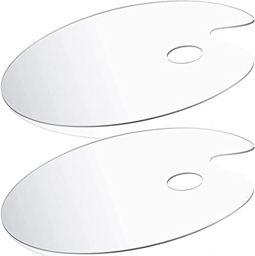 Whittlewud pack of 2, Acrylic Paint Palette 12 x 8 inches, Clear Oval-Shaped Non-Stick Acrylic Oil Paint Mixing Tray- Comfortable To Hold