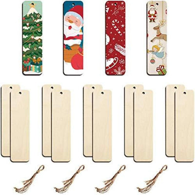 AmericanElm Pack of 48 Pieces Wood Tags with Holes for Crafts Wooden Rectangle Blank Unfinished Thin Gift Tags with String Hanging Gift. Christmas Ornaments Decoration