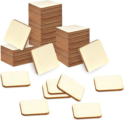 Haoser 100 Pieces 1.5 Inches Unfinished Wood Pieces Square Blank Round Corners Wooden Sheets for DIY Arts Craft Project