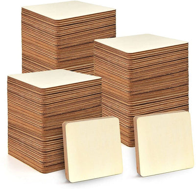 Haoser 50 Pieces 3 Inches Unfinished Wood Pieces Square Blank Round Corners Wooden Sheets for DIY Arts Craft Project
