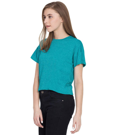 Cliths Cliths Women's Turquoise Cotton Regular Fit Solid Short Top Hapuka Top