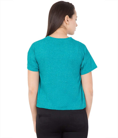 Haoser Haoser Women's Printed Slim Fit Casual Wear Turquoise Cotton Crop Top Hapuka Top