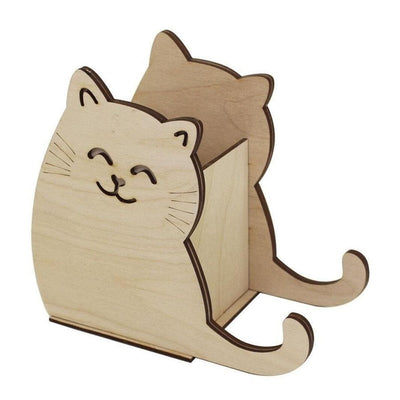 Haoser Wood Cat design Pen Holder 17 cm Pine MDF Wood, Mobile Holder, Pen Holder, Home and Venue Décor