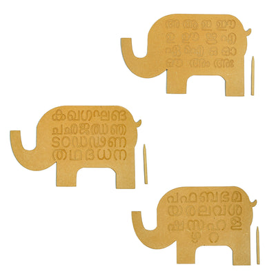 Whittlewud Wooden Elephant shape Malayalam Consonants and Vowels Learning and Tracing boards for Kids, Malayalam Learning Toys