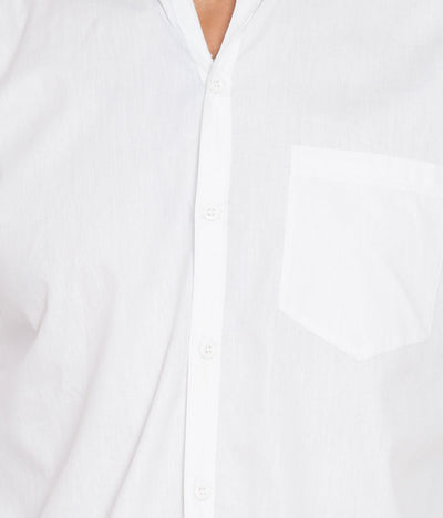 American-Elm Men's White Cotton Slim Fit Spread Collar Shirt