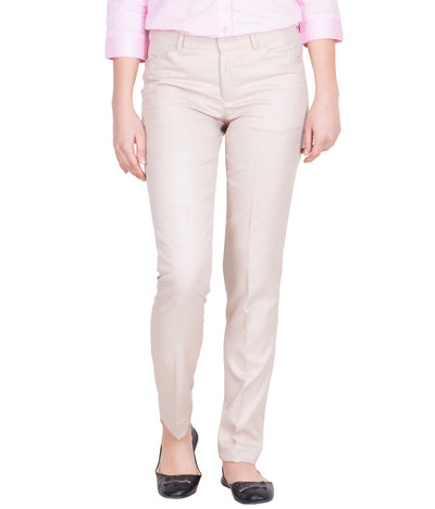 American-Elm American-Elm Women's Cotton Slim Fit Formal Trouser for Women Beige Colour Hapuka Formal Trouser-Women