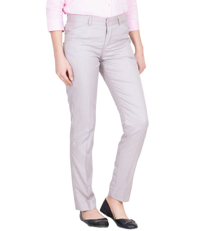 American-Elm American-Elm Women's Light Beige Solid Cotton Office Wear Trouser for Office Wear Hapuka Formal Trouser-Women
