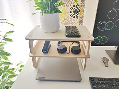 Whittlewud Pack of 2 Dual Monitor Stand Riser. Wooden Desk Organizer. Wood monitor riser. Screen Stand for Laptop or Computer. ( 35 x 24 x11 cm)