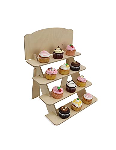 Whittlewud pack of 1 Cupcake 4 Tier Stand Table top Wooden Rack, Booth Display, Farmers Market.