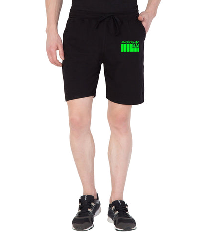 American-Elm American-Elm Men's Black Cotton Neon Green Printed Stylish Short Hapuka Shorts-Men
