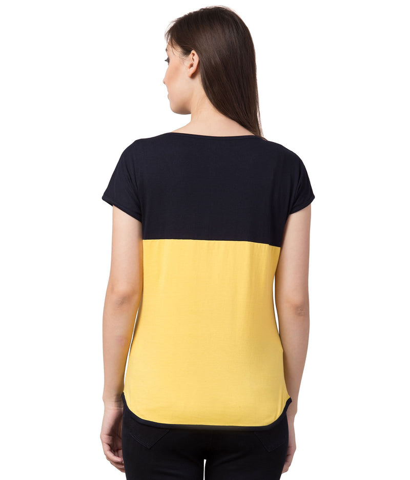 American-Elm American-Elm Black and Yellow Cotton Contrast Slim Fit T Shirt for women Hapuka T Shirt Women