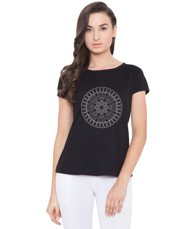 American-Elm American-Elm Black Slim Fit Round Neck Printed T-Shirt for Women Hapuka T Shirt Women